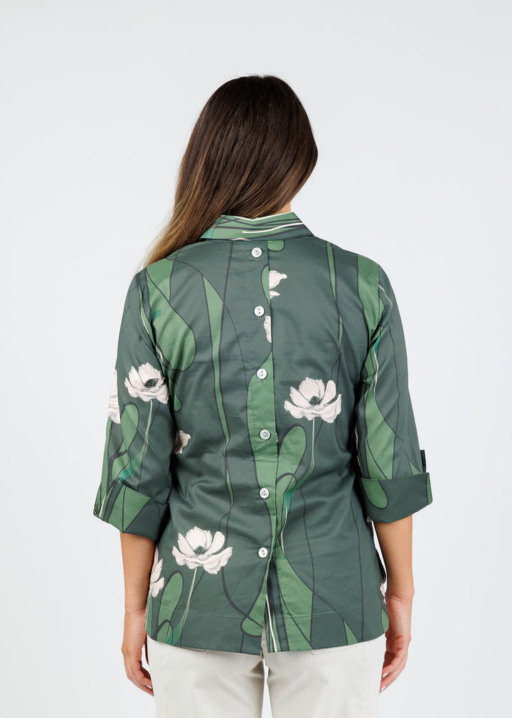 Hinson Wu Aileen 3/4 Sleeve Poppy Print Shirt available at Barbara Katz