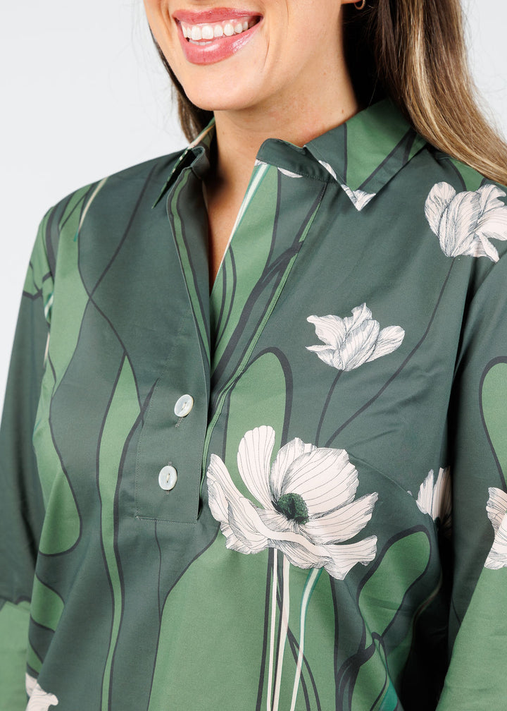 Hinson Wu Aileen 3/4 Sleeve Poppy Print Shirt available at Barbara Katz