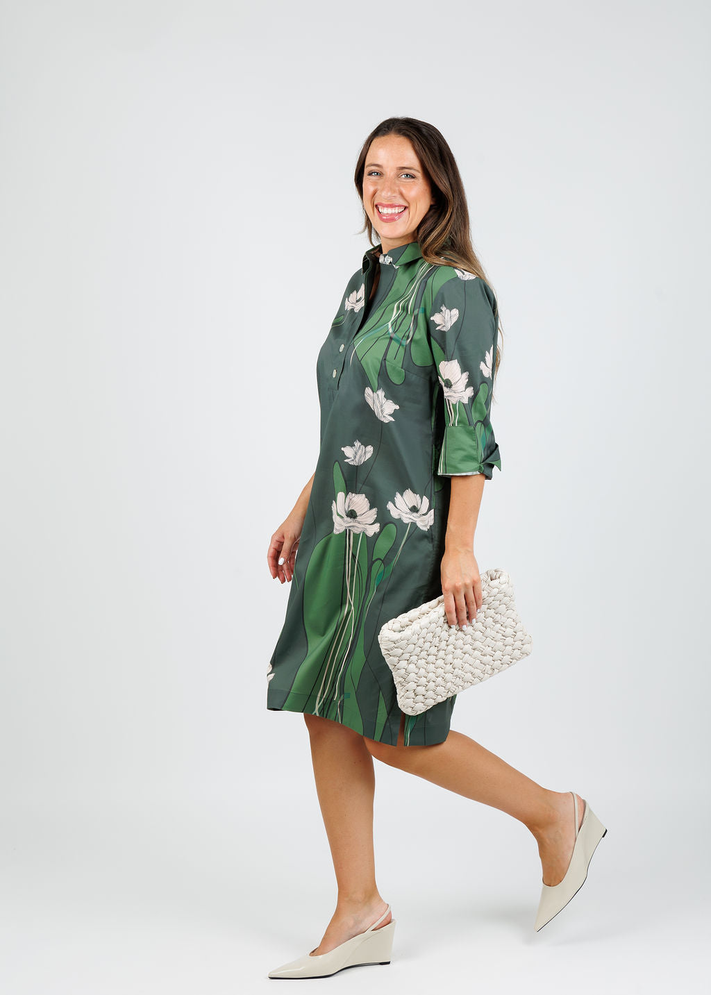 Hinson Wu Charlotte 3/4 Sleeve Poppy Print Dress available at Barbara Katz