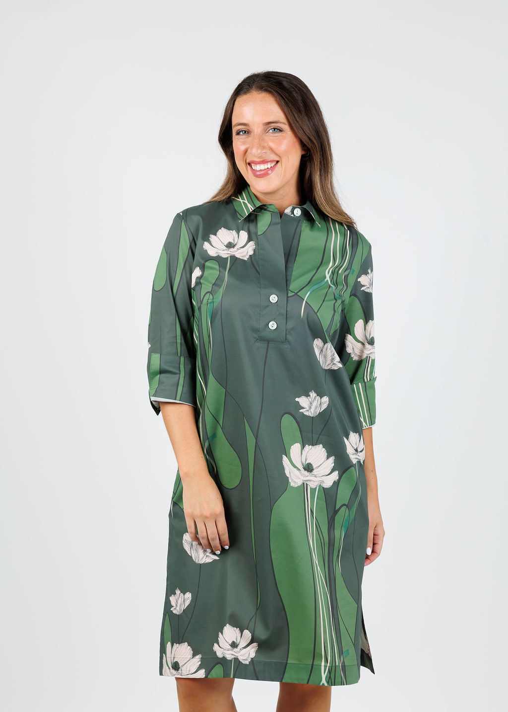 Hinson Wu Charlotte 3/4 Sleeve Poppy Print Dress available at Barbara Katz