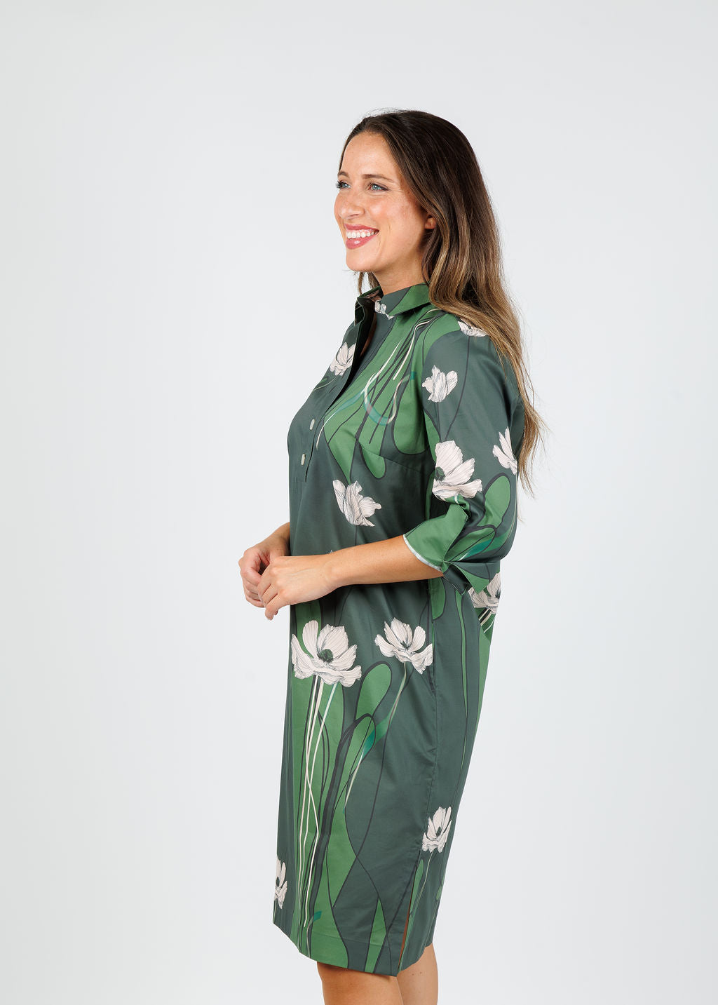 Hinson Wu Charlotte 3/4 Sleeve Poppy Print Dress available at Barbara Katz