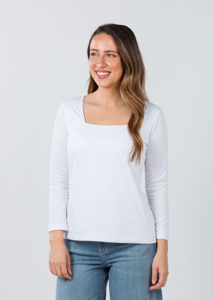 Hinson Wu 3/ 4 Sleeve Square Neck Top in white available at Barbara Katz 
