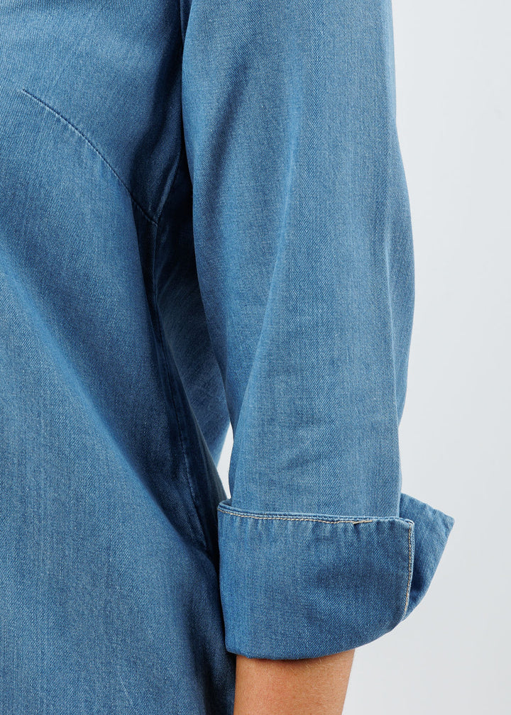 Hinson Wu Aileen 3/4 Sleeve Denim Dress in Medium Wash available at Barbara Katz
