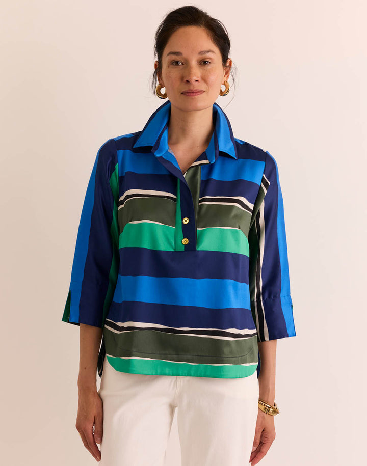 Hinson Wu Aileen 3/4 Sleeve Top in Abstract Stripe available at Barbara Katz