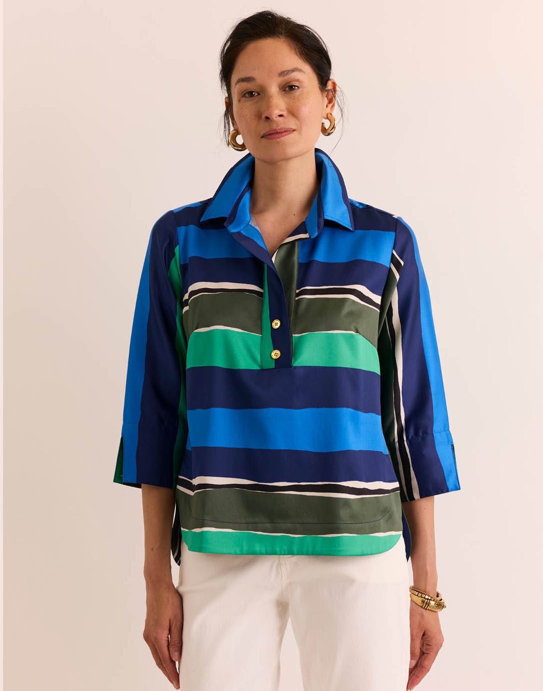 Hinson Wu Aileen 3/4 Sleeve Top in Abstract Stripe available at Barbara Katz