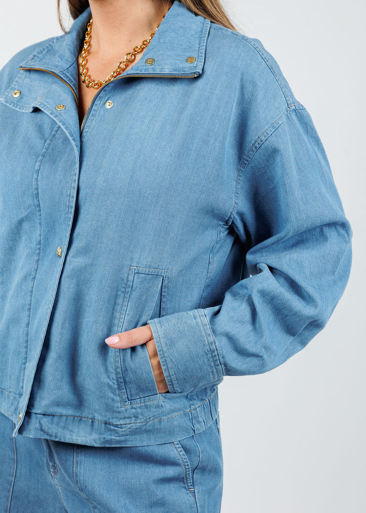 Hinson Wu Louise Long Sleeve Denim Jacket in Medium Wash available at Barbara Katz