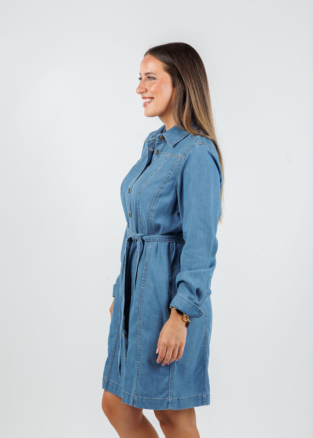 Sabrina Long Sleeve Denim Dress - Medium Wash