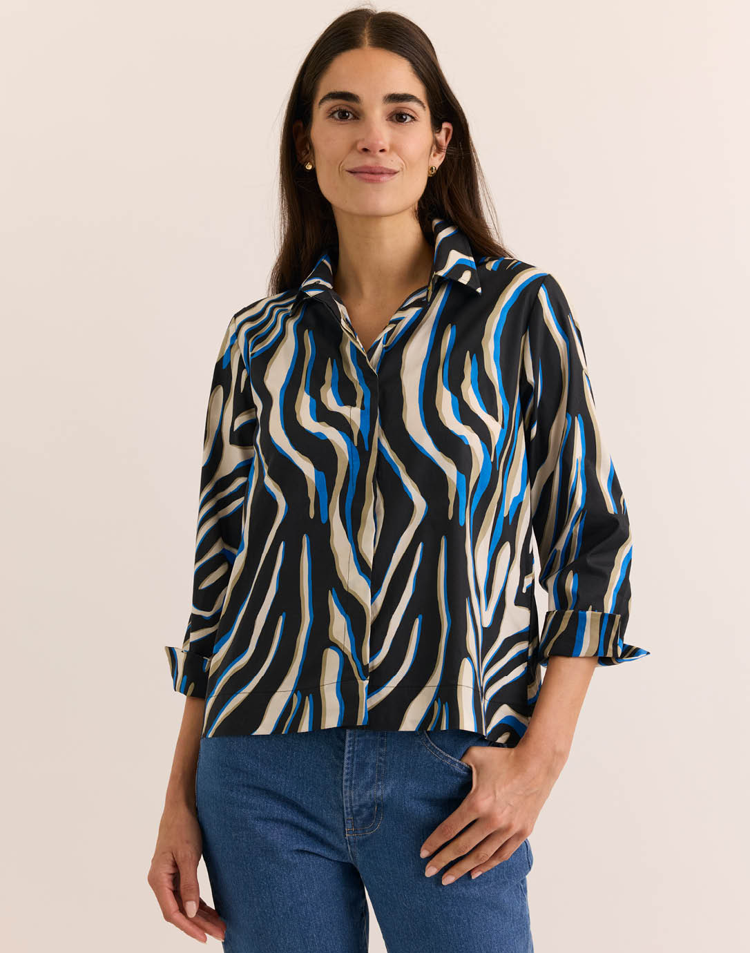 Hinson Wu Xena 3/4 Sleeve Shirt - Abstract Zebra