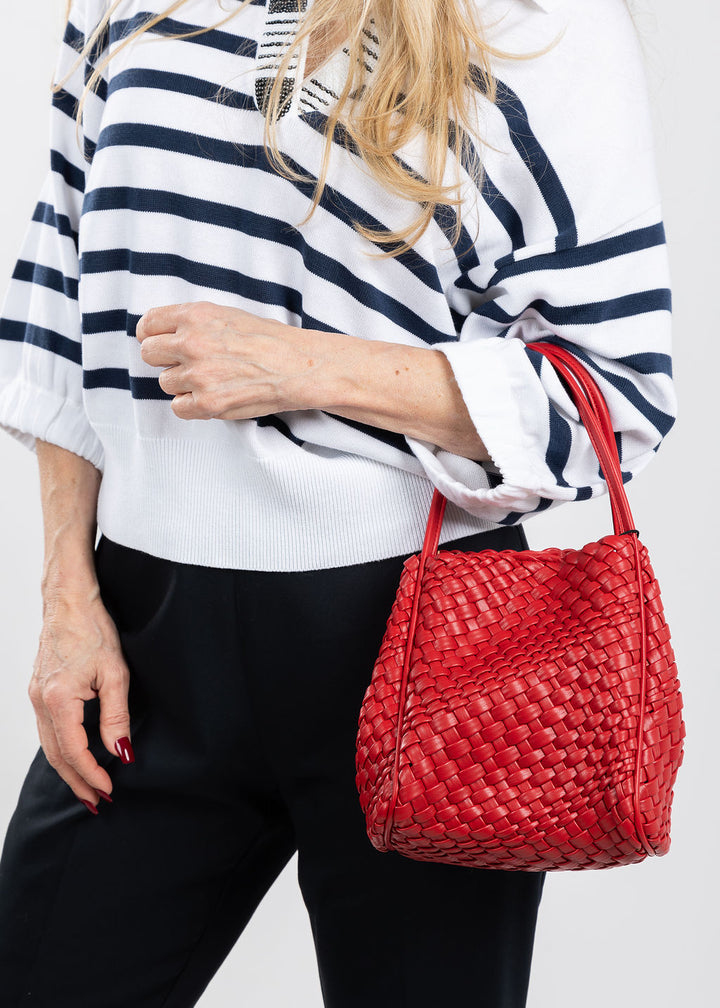 Remi/Reid Hollace Mini Woven Tote Bag in Red available at Barbara Katz