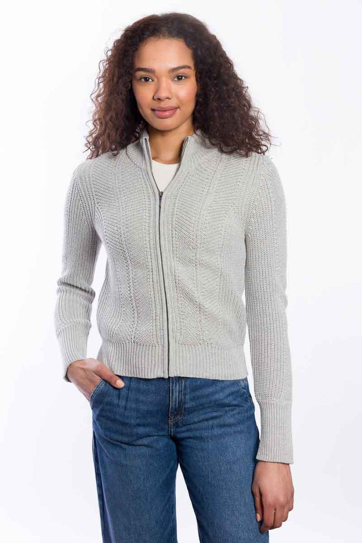 Kinross &amp;Isla Fashioned Rib Zip Mock Cardigan available at Barbara Katz