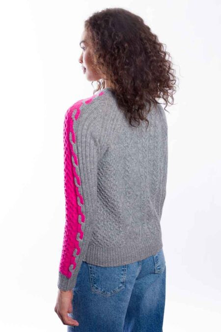 Kinross &amp;Isla Colorblock Cable Crew Sweater available at Barbara Katz