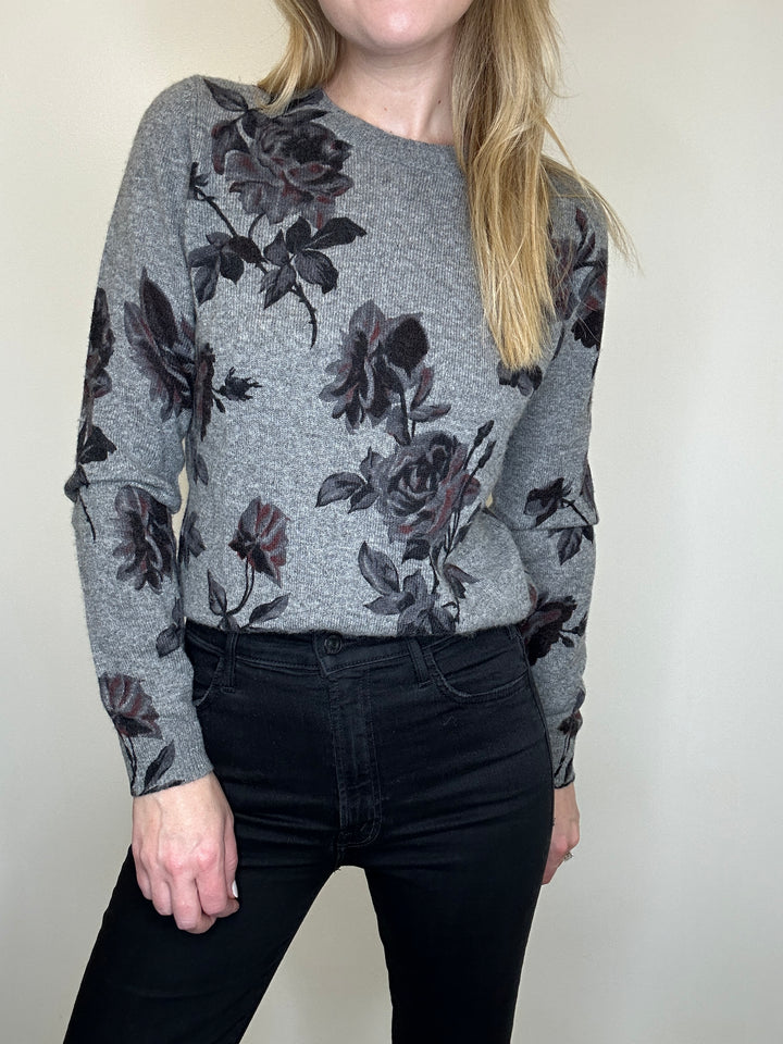 Autumn Cashmere Tonal Floral Print Crew - Cement