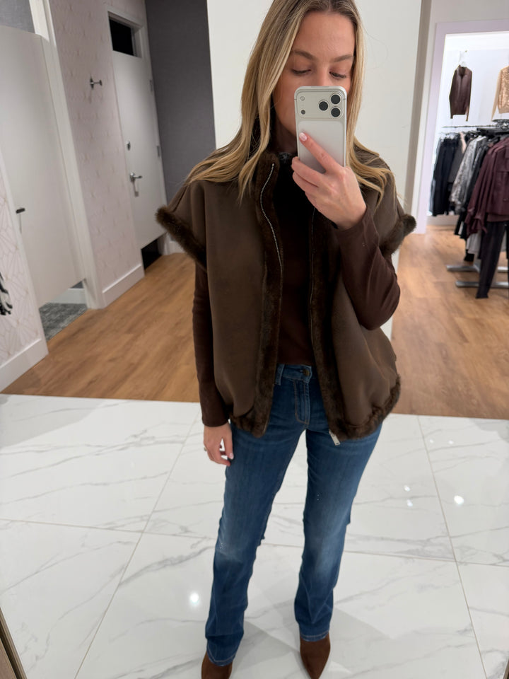 Reversible Faux Mink Vest - Choco