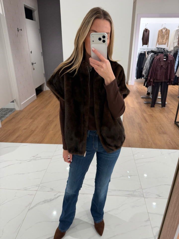 Reversible Faux Mink Vest - Choco