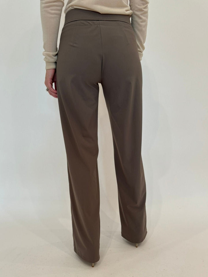 Raffaello Rossi Taupe Candice Straight Tech Pants available at Barbara Katz