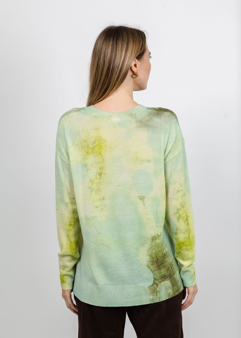 In Bed With You Abstract Print Boat Neck Sweater in Green available at Barbara Katz