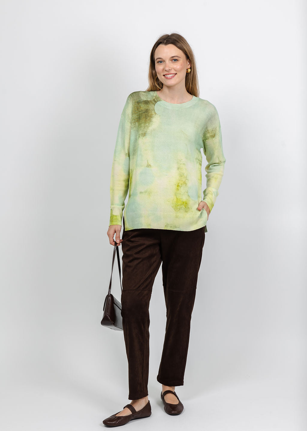 In Bed With You Abstract Print Boat Neck Sweater in Green available at Barbara Katz