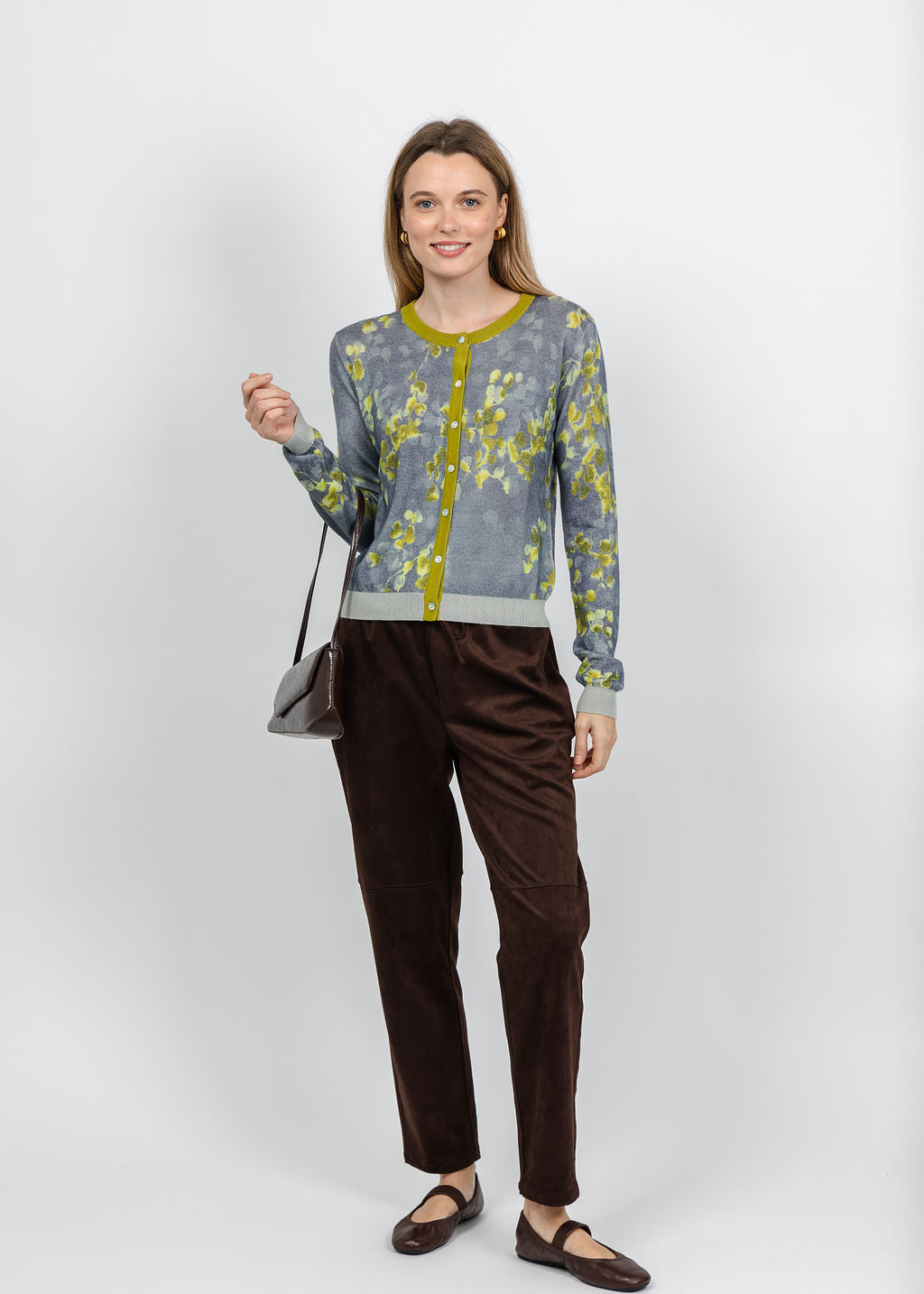 In Bed With You Contrast Edge Floral Print Cardigan in Grey available at Barbara Katz