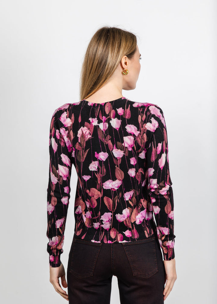 In Bed With You Floral Print Crew Neck Cardigan in Pink available at Barbara Katz