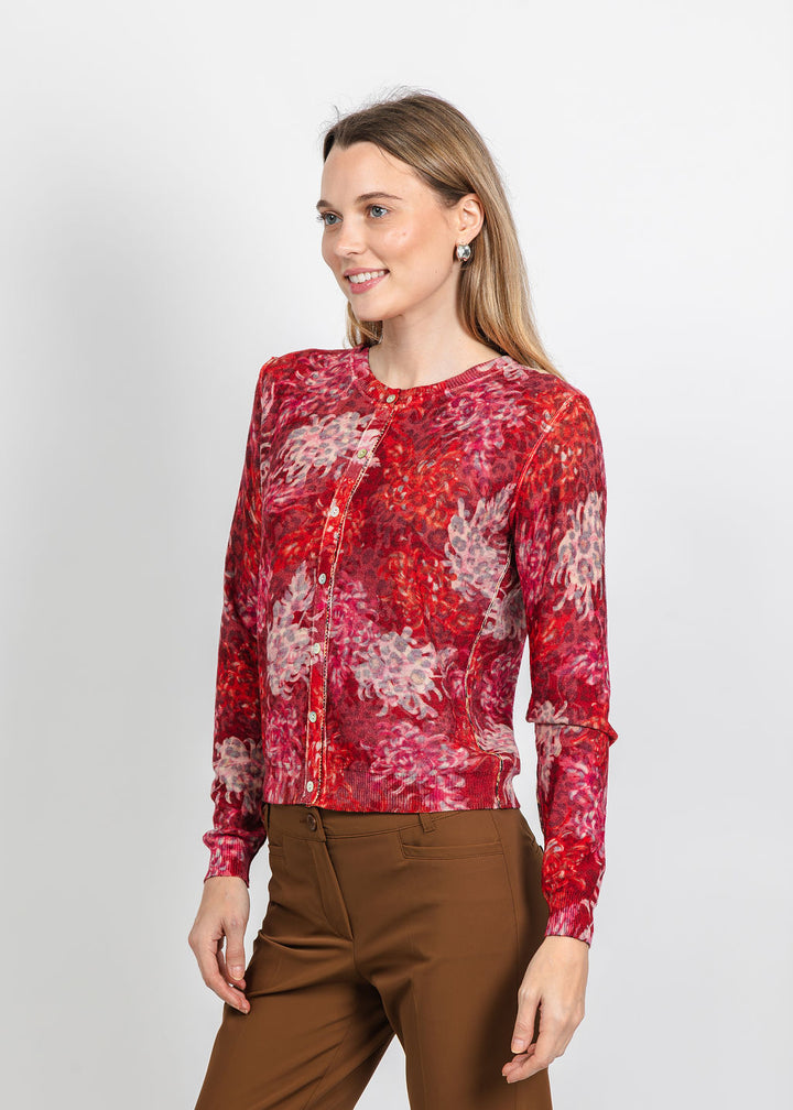 In Bed With You Reversible Crew Neck Cardigan in Animal Floral available at Barbara Katz