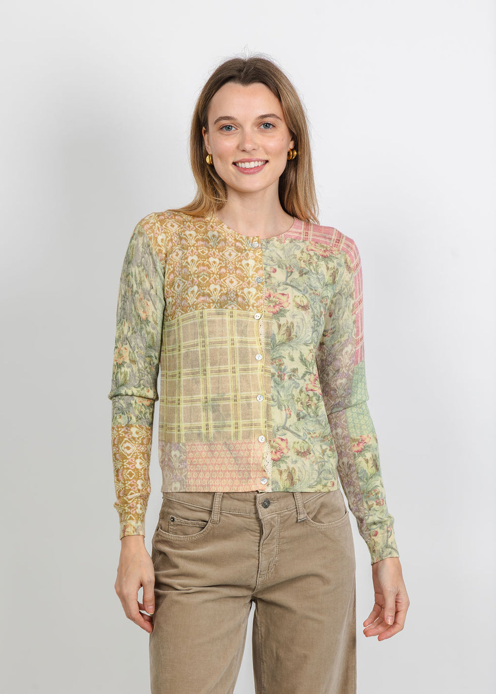 In Bed With You Reversible Crew Neck Cardigan in Neutral Floral available at Barbara Katz