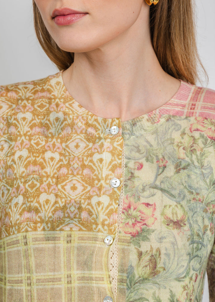 In Bed With You Reversible Crew Neck Cardigan in Neutral Floral available at Barbara Katz