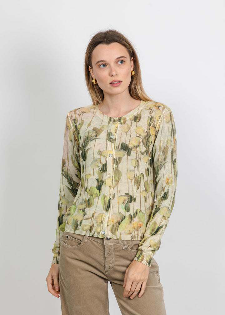 In Bed With You Reversible Crew Neck Cardigan in Neutral Floral available at Barbara Katz