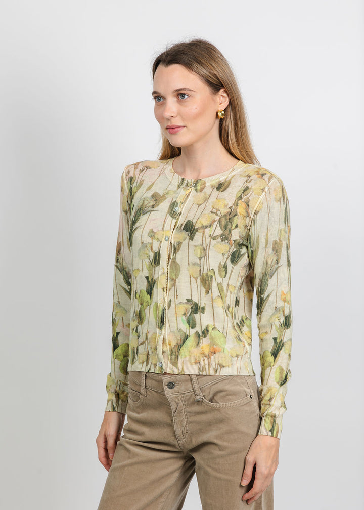 In Bed With You Reversible Crew Neck Cardigan in Neutral Floral available at Barbara Katz