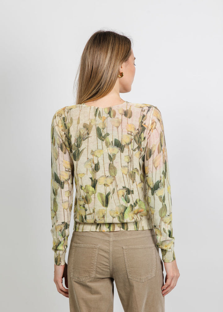In Bed With You Reversible Crew Neck Cardigan in Neutral Floral available at Barbara Katz
