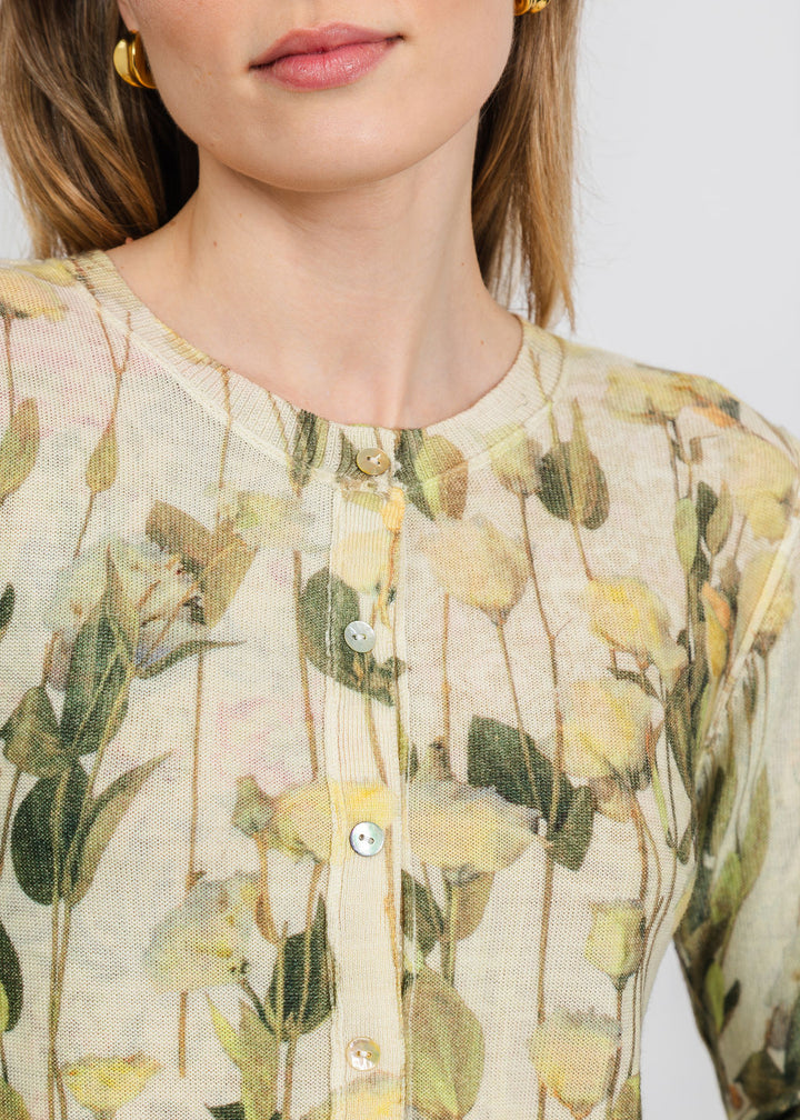 In Bed With You Reversible Crew Neck Cardigan in Neutral Floral available at Barbara Katz