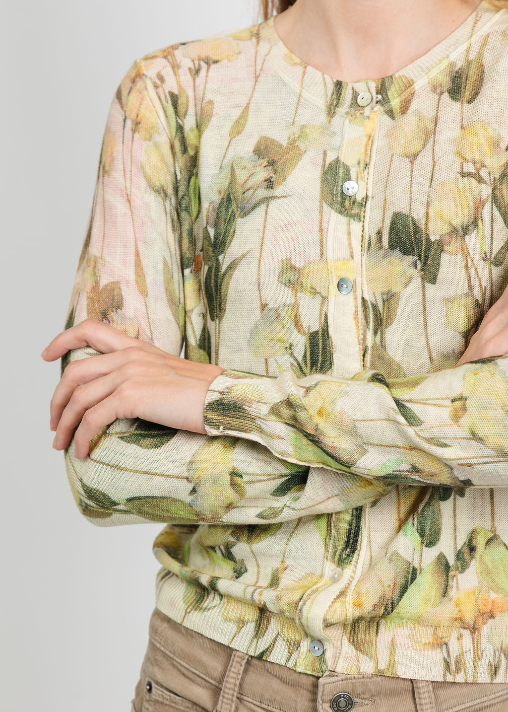 In Bed With You Reversible Crew Neck Cardigan in Neutral Floral available at Barbara Katz