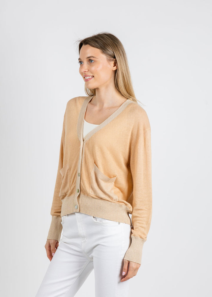 In Bed With You Stampato V Pocket Cardigan in Beige available at Barbara Katz