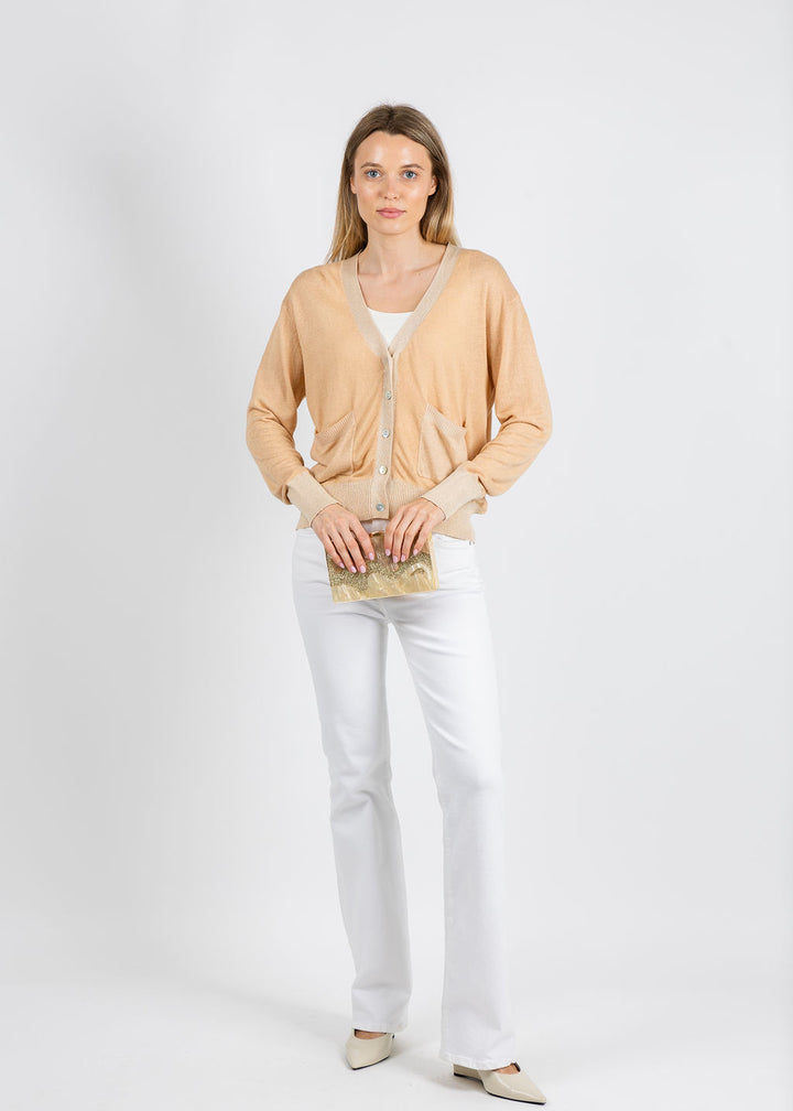 In Bed With You Stampato V Pocket Cardigan in Beige available at Barbara Katz