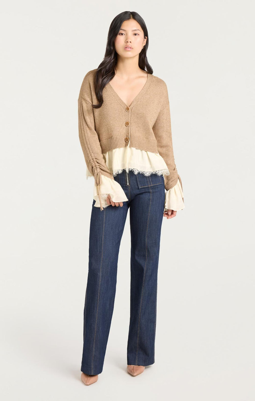 Cinq a Sept Atley Cardigan in Cappuccino/Ivory available at Barbara Katz