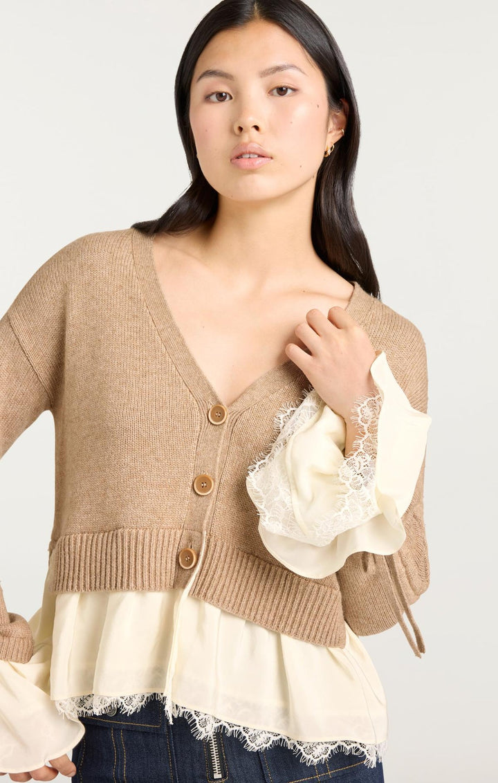 Cinq a Sept Atley Cardigan in Cappuccino/Ivory available at Barbara Katz