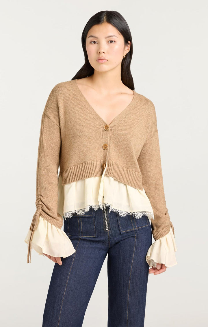 Cinq a Sept Atley Cardigan in Cappuccino/Ivory available at Barbara Katz