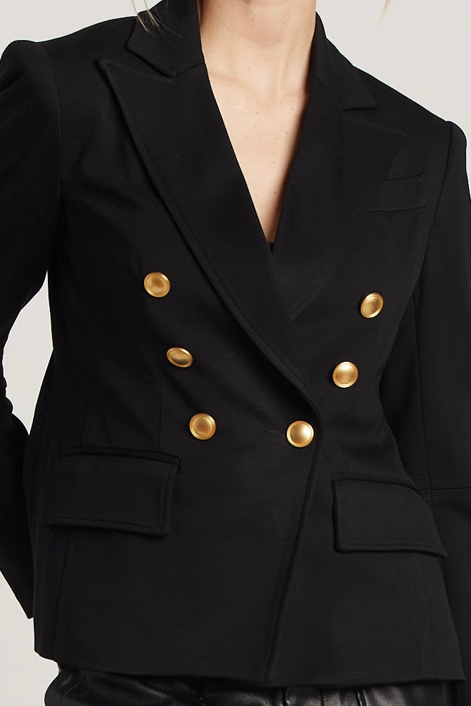 Adroit Atelier James Double Breasted Signature Stretch Blazer With Elbow Detail in Black available at Barbara Katz