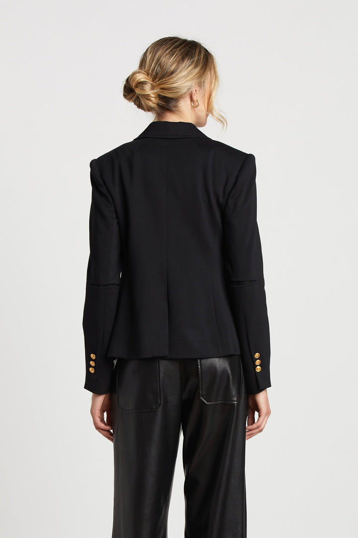 Adroit Atelier James Double Breasted Signature Stretch Blazer With Elbow Detail in Black available at Barbara Katz