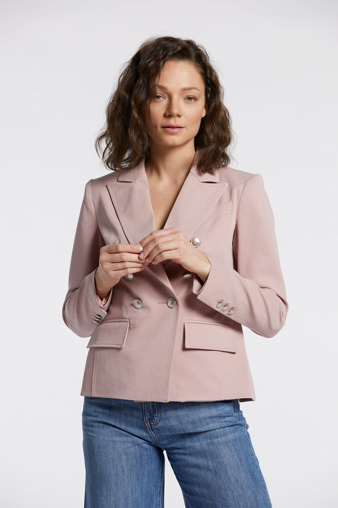 Adroit Atelier James Double Breasted Signature Stretch Blazer in Blush