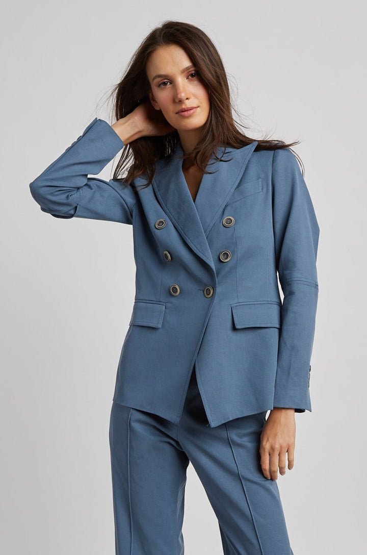 Adroit Atelier James Double Breasted Signature Stretch Blazer in Seaside available at Barbara Katz