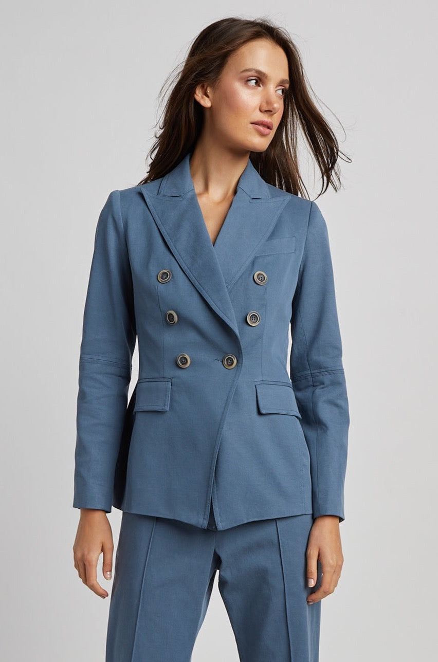Adroit Atelier James Double Breasted Signature Stretch Blazer in Seaside available at Barbara Katz