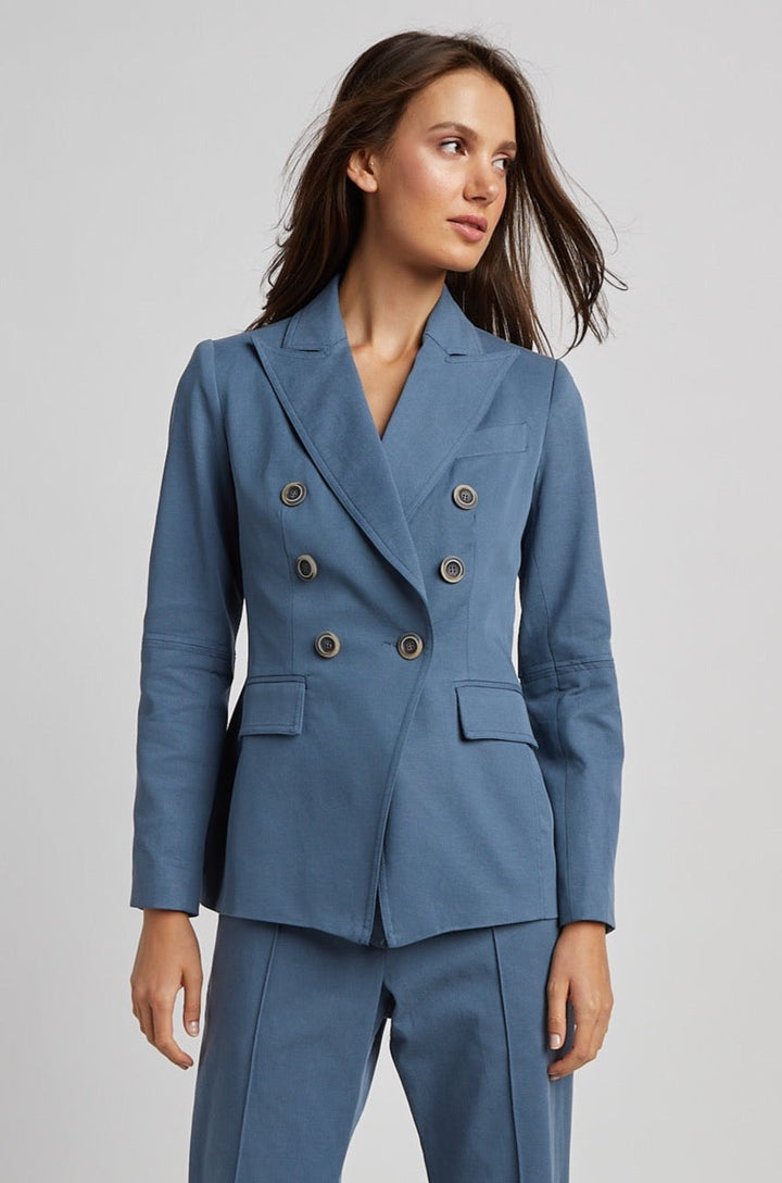 Adroit Atelier James Double Breasted Signature Stretch Blazer in Seaside available at Barbara Katz