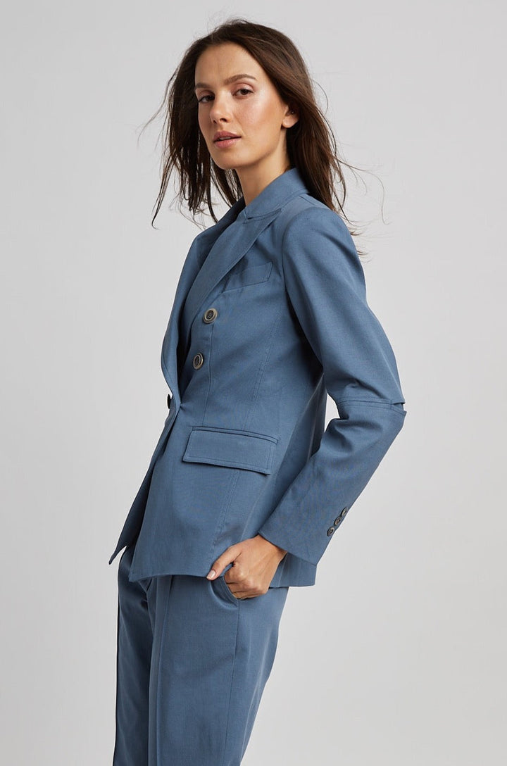 Adroit Atelier James Double Breasted Signature Stretch Blazer in Seaside available at Barbara Katz