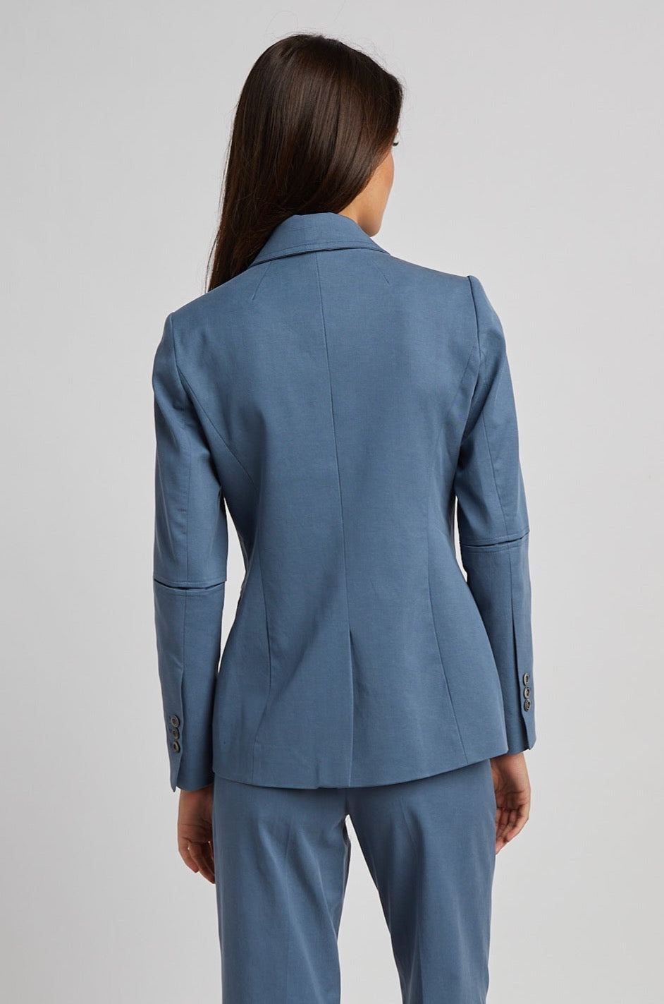 Adroit Atelier James Double Breasted Signature Stretch Blazer in Seaside available at Barbara Katz