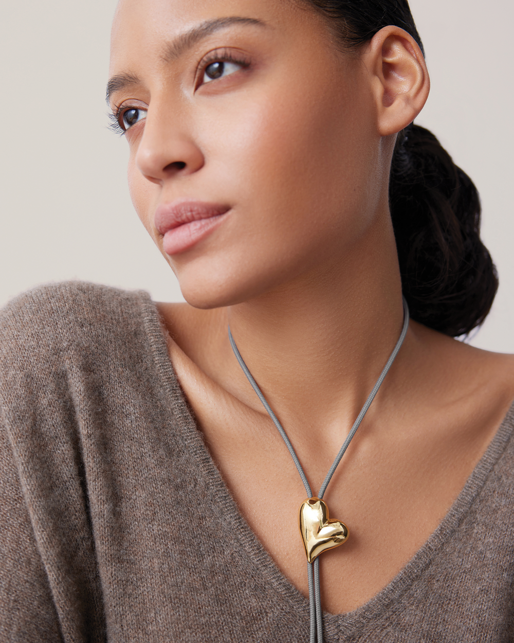 Jenny Bird Art Heart Bolo Tie Necklace in Gold available at Barbara Katz