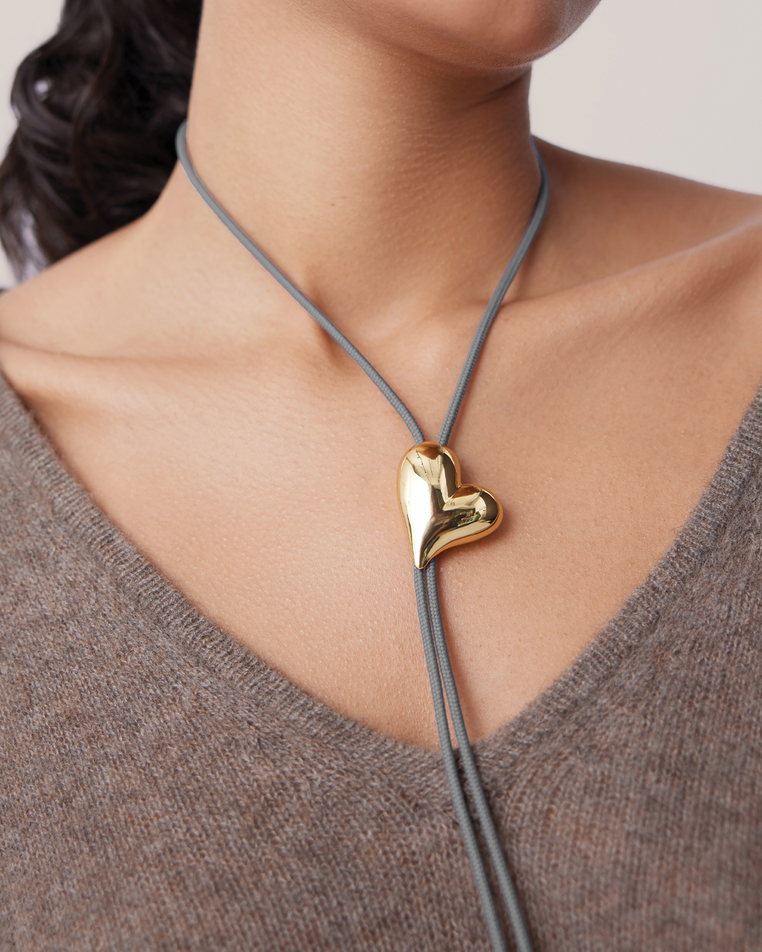 Jenny Bird Art Heart Bolo Tie Necklace in Gold available at Barbara Katz