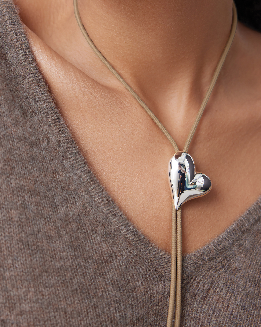 Jenny Bird Art Heart Bolo Tie Necklace in Silver available at Barbara Katz