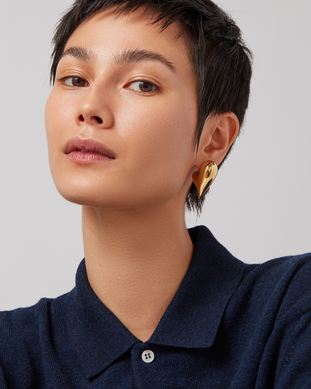 Jenny Bird Art Heart Puff Earrings in Gold available at Barbara Katz