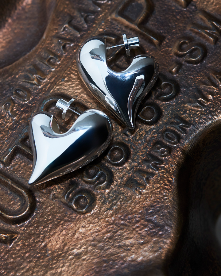 Jenny Bird Art Heart Puff Earrings in Silver available at Barbara Katz