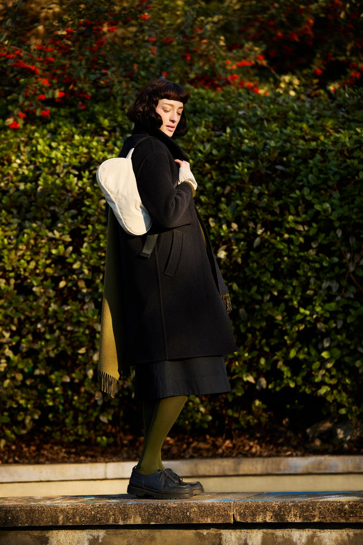 Jack Gomme Maeve Light Vegan Aqua Handbag in Shiny Ivoire available at Barbara Katz